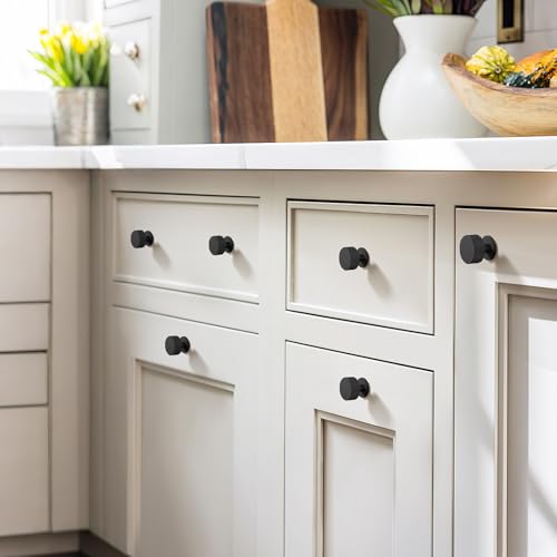Matte Black Knurled Cabinet Knobs，1-1/4 Inch Drawer Pulls，6 Pack - color: Black
