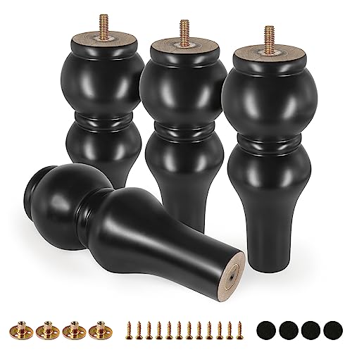 FoDau770 Rubber Wood Furniture Legs 8 Inch, Black Couch Legs, 4pcs - color: Black, size: 8 Inch