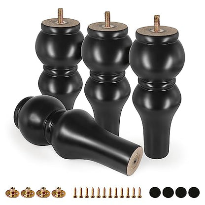 FoDau770 Rubber Wood Furniture Legs 8 Inch, Black Couch Legs, 4pcs - color: Black, size: 8 Inch