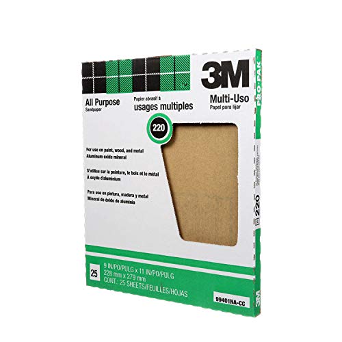 3M Pro-Pak Aluminum Oxide Sheet for Paint and Rust Removal, 25 sheets, 220-Grit, 9-in by 11-in - size: 9 x 11 inches, style: 220 Grit