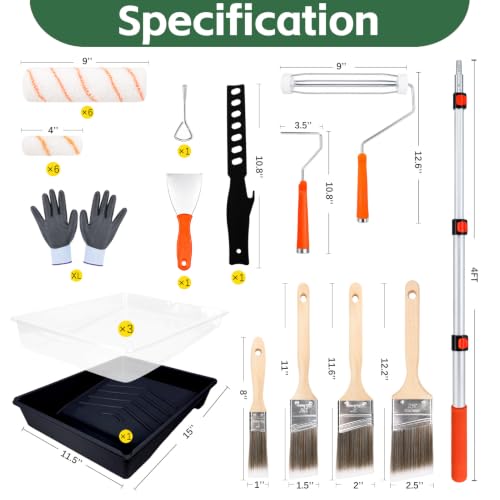 Wesquer Paint Roller Kit with Extension Pole Wall Painting Supplies Set
