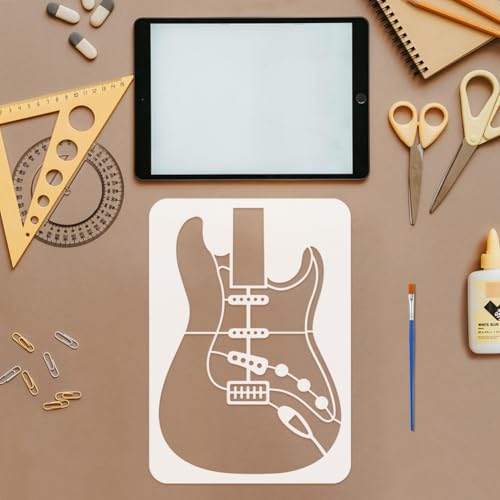 FINGERINSPIRE 6PCS Guitar Stencils 8.3x11.7 Inch Modern Guitar Body Painting Stencil Reusable Plastic Music Template with a Brush for Painting on Wood Wall Canvas Furniture Home Decor - style: Guitar