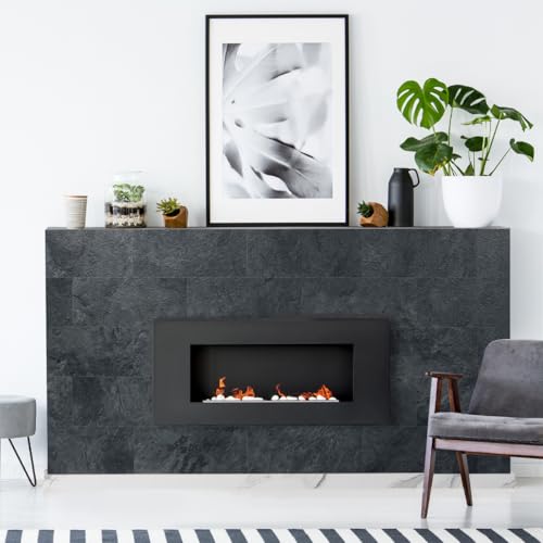 AULIGET 6" x 12" Black Slate Peel and Stick Backsplash Wall Tiles, PVC Faux Stone Stick on Tiles for Backsplash Kitchen, Bathroom, Laundry Room, Camper, Fireplace (Pack of 20) - color: Black Slate, size: 20 Sheets, 6"x12"x0.12"