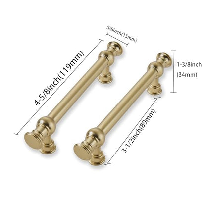 2 Pack 3-1/2 Inch Hole Center Brushed Brass Cabinet Pulls-Heavy Duty Solid Cabinet Handles Suitable for Cabinets, Dressers, Kitchens and Bathroom cabinets - color: Brushed Brass, size: 3-1/2 Inch hole center, style: 2-Pack