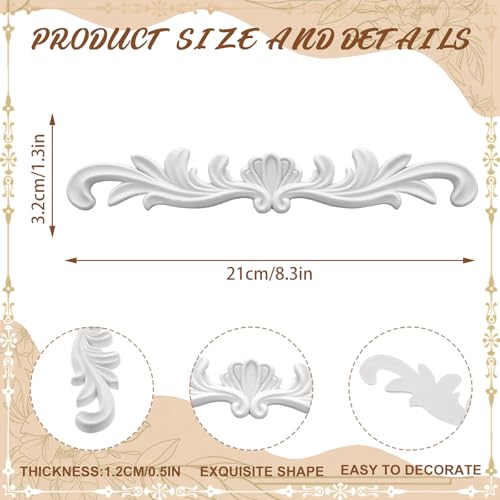 Roowest 2 Pcs Carved Appliques Onlays White PVC Appliques for Furniture Decorative 3D Foliate Scroll Carved Onlay DIY Decorative for Cabinet Dresser Bed Door Wall Wardrobe Ceiling - style: Foliate Scroll