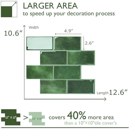 STICKGOO 10-Sheet Subway Tile Peel and Stick Backsplash, Self Adhesive Vinyl Wall Tiles, Stick on Backsplash for Kitchen and Bathroom(Thicker Design) - color: Green With Green Grout