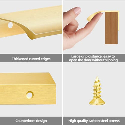 Malimali 10 Pack 7.87" Gold Edge Finger Pulls for Cabinets, Drawer Handles - color: Brushed Gold, size: 200mm/7.87" (10Pcs)