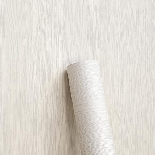Haimin Wallpaper (24in X 393in) Wood Contact Paper Peel and Stick Self-Adhesive and Removable Wallpaper for Cabinet Wall Furniture Countertop Kitchen Room Wood Grain Wall Paper (Off-White (05)) - color: Off-white (05)
