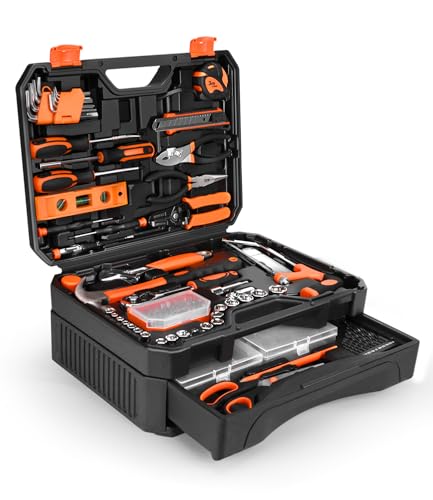 328-Piece Home Tool Kit with Detachable Drawer Storage Case - color: Orange, size: 328-pcs