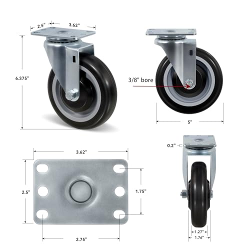 5" Caster Wheels, Heavy Duty Industrial Casters, Polyurethane Shopping Cart Wheels Replacement for Cart, Each Swivel Caster Loads 350lbs (12 Swivel) - style: 12 Swivel