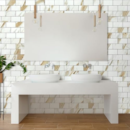DICOFUN 1 Sheet Calacatta Gold Peel and Stick Backsplash Wall Tiles, 12"x12" Self Adhesive PVC Subway Tile for Kitchen Backsplash - color: Calacatta Gold, size: 1 Sheet, 12"x12"x0.12"