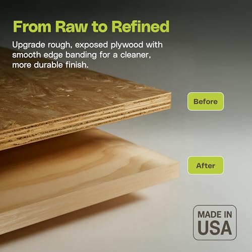 Edge Supply Birch 1-1/2 in x 50 ft Roll – Pre-Glued Iron-On Wood Veneer Tape – Wood Veneer Edge Banding Tape with Hot Melt Adhesive, Smooth Sanded Finish Ideal for Furniture & DIY, Made in USA - color: Birch, size: 1-1/2 in x 50 ft