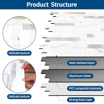Yipscazo 5 Sheets Peel and Stick Stone Metal Tile Backsplash, Stick on Tiles for Backsplash Kitchen, Bathroom, Laundry Room, Camper, Fireplace (12'' X 12'', Polished Marble) - color: Polished Marble