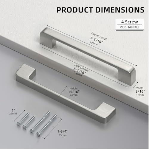 Brushed Nickel Cabinet Pulls 5 Inch Nickel Cabinet Handles 10 Pack - color: Brushed Nickel, size: 5 Inch (128 mm) Hole Centers