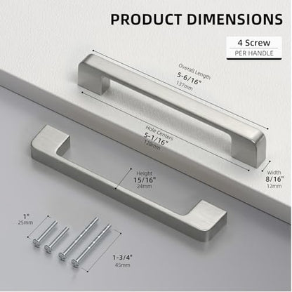 Brushed Nickel Cabinet Pulls 5 Inch Nickel Cabinet Handles 10 Pack - color: Brushed Nickel, size: 5 Inch (128 mm) Hole Centers
