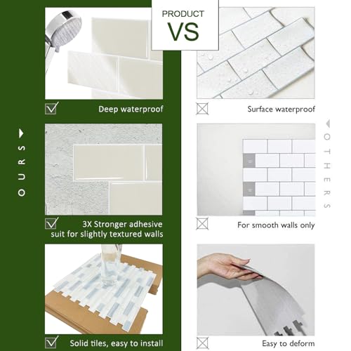 STICKGOO 10-Sheet Backsplash Peel and Stick Subway Tile(Thicker Design) - color: Light Coffee