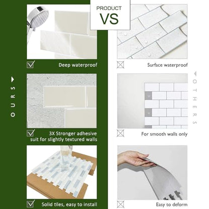 STICKGOO 10-Sheet Backsplash Peel and Stick Subway Tile(Thicker Design) - color: Light Coffee