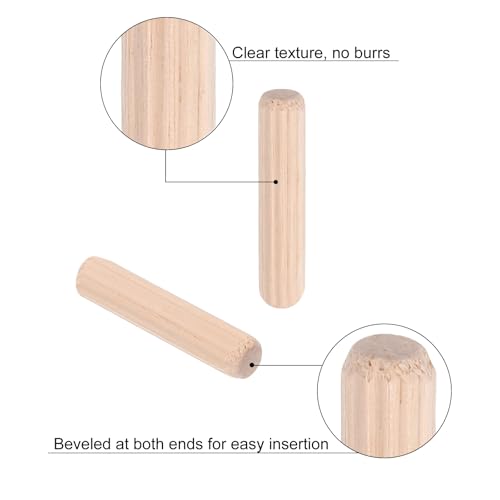 uxcell 300 Pcs Wooden Dowel Pins, 10 x 40mm (0.39 x 1.57 Inch) Wood Dowels Rods, Fluted Dowel Joints for Grooved Woodworking Furniture Craft - size: 10 x 40mm