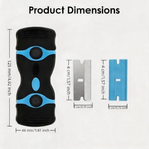 2-in-1 Scraper Tool cleaning with 20 Blades (10 Metal, 10 plastic), Multi-Purpose plastic scraper for Glass Stove Top, Paint & Sticker Removal, Floor and Window - Blue
