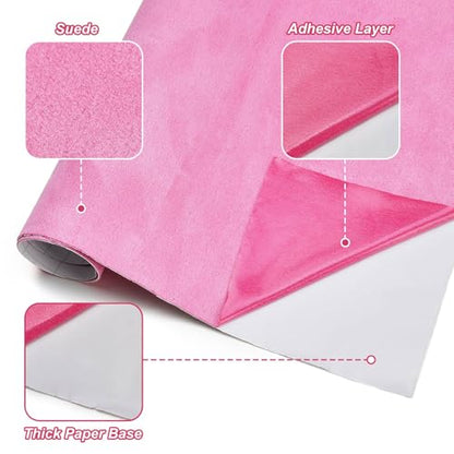 Suede Fabric Car Vinyl Wrap Sticker Sheet, 12"x60", Pink - color: Pink, size: 12" x 60"