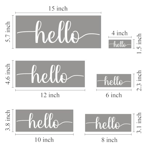 Large Hello Stencils for Painting - 6 Pack Hello Stencil Templates for Painting on Wood, Reusable Letter Stencils for Chalkboard Wood Crafts Signs & Home Front Door Mat Decorations - style: Hello