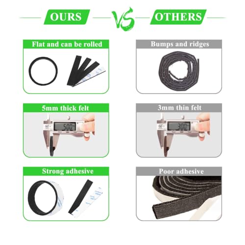 Felt Strips 10Pieces Pack 1x 6 Inches Self Adhesive Black Furniture Felt Strips Anti Scratch Heavy Duty 5mm Thick Floor Protector for Rocking Chair for Hardwood Floor - size: 10 Strips 1x6 inch