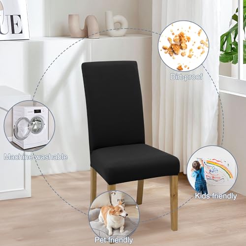 Dining Chair Covers, Stretch Seat Covers, Washable Furniture Protector - color: .Black, size: ‌Milk Silk