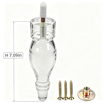 7 Inches Clear Acrylic Furniture Legs 4Pcs, M10 Bolt Sofa Feet - size: H 7 Inch