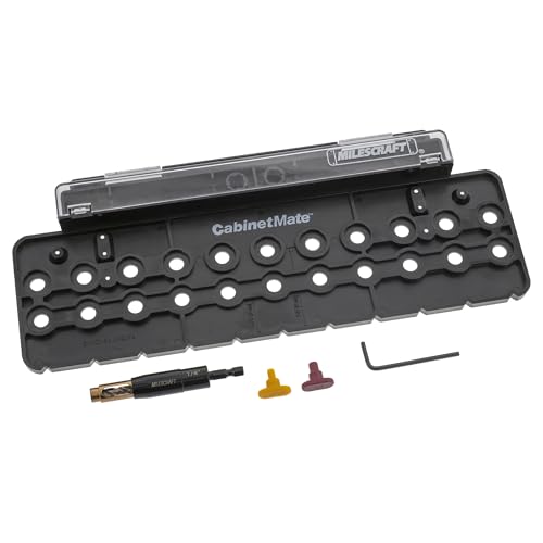 Milescraft 1316 CabinetMate - Shelf Pin Drilling Jig, Create Holes for Wobble Free Shelves. Cabinet Drill Guide for Straight Holes. Includes Drill Bit an Index Pins and Built-In Storage