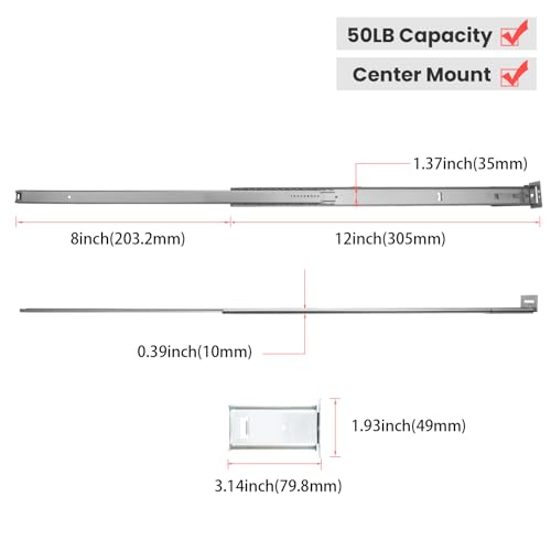 homdiy 12 Inch Heavy Duty Center Mount Drawer Slides Track (2 Pcs) - size: 12 Inch, style: 2 Pack