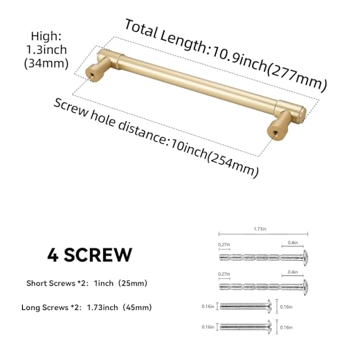 10 Pack 10 Inch(254mm) Kitchen Cabinet Handles Brushed Gold Cabinet Pulls Alloy Drawer Pulls Solid Cabinet Hardware - color: Brushed Gold, size: 10'' Hole Center(254mm)