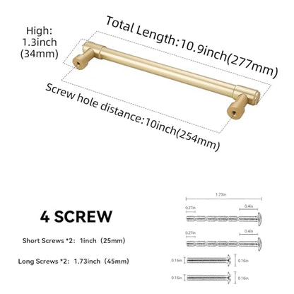 10 Pack 10 Inch(254mm) Kitchen Cabinet Handles Brushed Gold Cabinet Pulls Alloy Drawer Pulls Solid Cabinet Hardware - color: Brushed Gold, size: 10'' Hole Center(254mm)