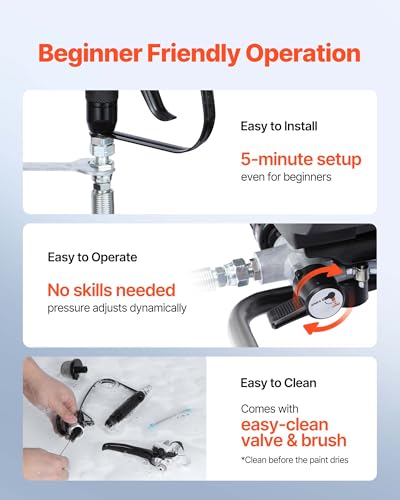 VEVOR Stand Airless Paint Sprayer, 650W, 3000PSI High Pressure Airless Sprayer with Cart, Cleaning Brush, Hose, Extension Rod, Nozzles, Electric Spray Paint Machine for House Exterior and Interior