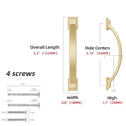 10 Pack 3-3/4 Inch Cabinet Pulls Brushed Gold Kitchen Cabinet Handles Zinc Alloy Drawer Pulls Solid Cabinet Hardware - color: Brushed Gold, size: 3-3/4'' Hole Center(96mm)