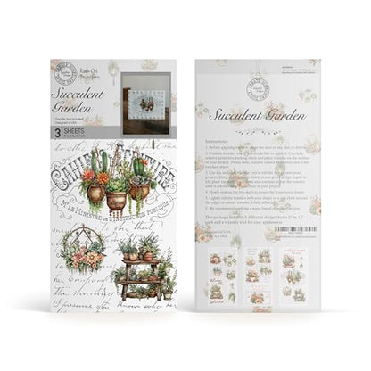 Rub on Transfers for Crafts and Furniture | 3 Design Sheets 6”x 12” | Home Decor Transfers | Furniture and Craft Decals | by Thymeless Designs (Succulent Garden) - style: Succulent Garden