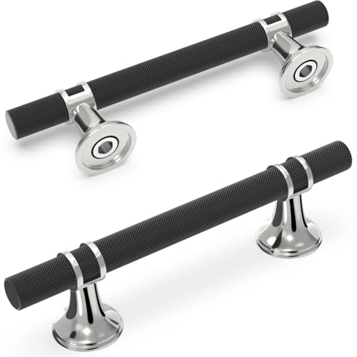 20 Pack 3.5 Inch Black and Polished Chrome Cabinet Handles - color: Black and Polished Chrome Knurled, size: 3-3/4'' Hole Center(96mm)