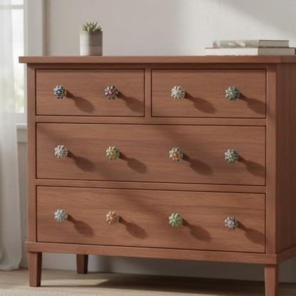 Ceramic Cabinet Knobs, Set of 12 Colorful Floral Drawer Knobs