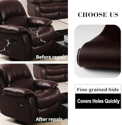 Lifeshoon Leather Repair Patches, Self Adhesive Vinyl for Couches Furniture - color: Brown, size: 3.5X79 inch