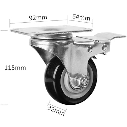 Finnhomy 3 Inch Caster Wheels Set of 4 with Brake Heavy Duty Plate Swivel Casters Premium Polyurethane Wheels Bearing 2,200 Lbs Lockable Anti-wear Smooth Casters for Workbench Black (Free Screws) - style: 3" (with Brake)