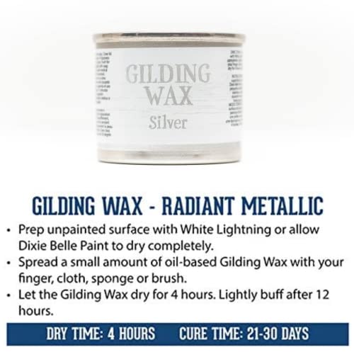 Dixie Belle Gilding Wax - Oil-Based Metallic Luxury Luster for Sheen, Shimmer on DIY Projects - Detail Enhancer for Furniture, Hardware, Wood - color: Silver