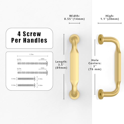 10 Pack Brushed Gold Cabinet Pulls 3 Inch(76mm) Kitchen Cabinet Handles Cabinet Hardware for Drawer Pulls - color: Brushed Gold, size: 3" Hole Center