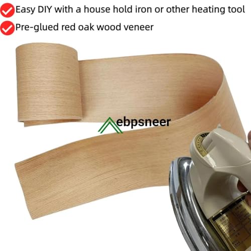 Red Oak Wood Veneer Sheet,Quarter Cut,8.5''x 98'',Iron On Stick Veneer Roll Without Paper,Pre-glued Hot Melt Self Adhesive Tape for Cabinet Furniture Plywood Laminate Speaker Renovation - color: Quarter cut