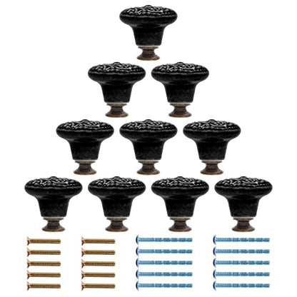 Piutouyar Black Ceramic Cabinet Knobs, 34mm / 1.3 Inch, 10Pcs - color: Black, size: 10 Pieces