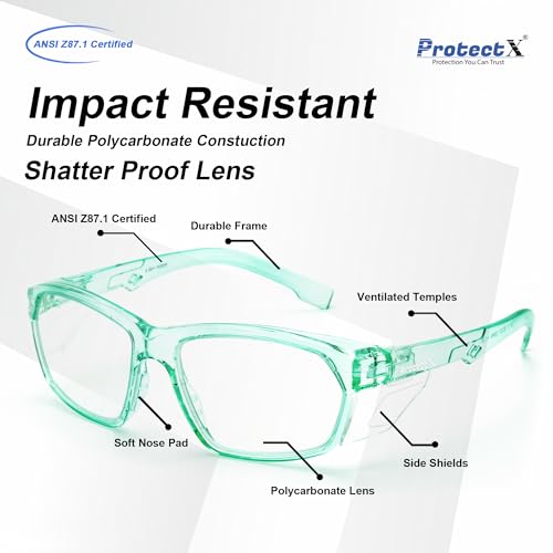 ProtectX Stylish Safety Glasses Anti-Fog Scratch Jade Clear - 2PC - color: 2 Pack Jade