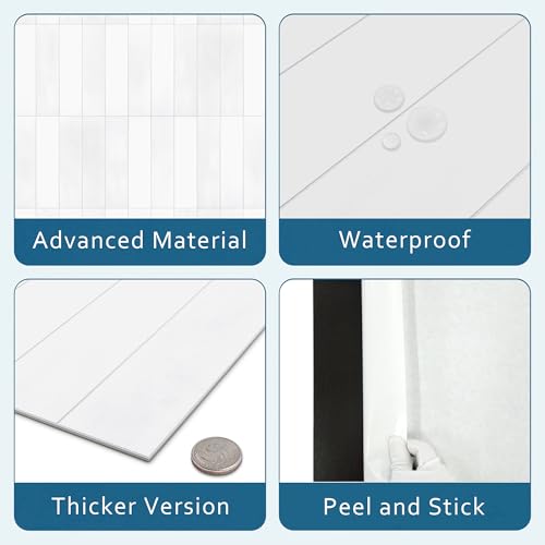 16-Sheet Peel and Stick Backsplash Tile, 9" x 9" Stacked 3D Handmade Looks Square Self Adhesive Wall Tiles for Kitchen Bathroom, White Mixed - color: White Mixed, size: Stacked