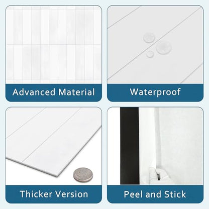 16-Sheet Peel and Stick Backsplash Tile, 9" x 9" Stacked 3D Handmade Looks Square Self Adhesive Wall Tiles for Kitchen Bathroom, White Mixed - color: White Mixed, size: Stacked
