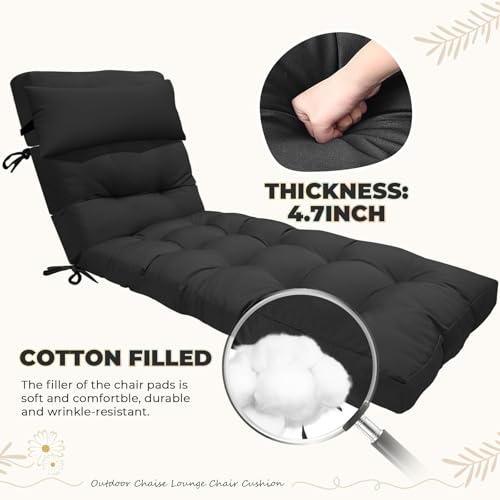 76 x 22 x 4.7 Waterproof Chaise Lounge Chair Cushion Outdoor Black - color: Black, size: 1 Pack