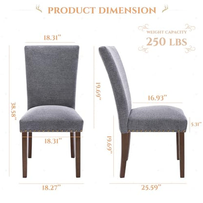 Parsons Dining Chairs Set of 4, Upholstered Nailhead Dining Room Kitchen Side Chair with Thick Cushions and Wood Legs, Dark Grey - color: Grey, size: set of 4