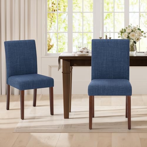 MALOL Upholstered Parsons Dining Chairs Set of 2, Modern Dining Room Chairs with Back, Fabric Kitchen Side Chairs with Wood Legs for Dinner Farmhouse Restaurant, Blue - color: Blue, size: Set of 2