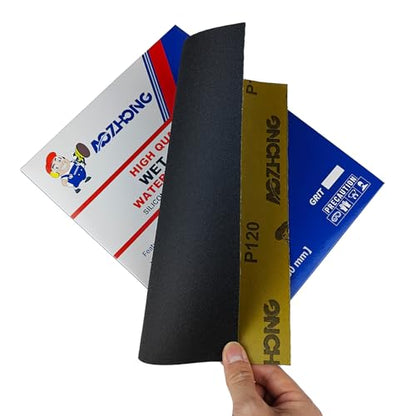 120 Grit Sand Paper, 9 x 11 Inch, 10 Pcs Wet Dry Sandpaper Sheets, Silicon Carbide for Wood, Metal, Automotive Sanding and Polishing, Waterproof and Durable - style: 120 Grit